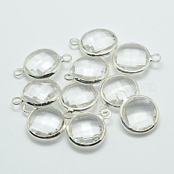 シルバーカラーメッキ真鍮ガラスペンダント  フラットラウンド  ミックスカラー  14x11x5mm  穴：2mm&nbsp;GLAA-J018B-S