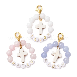 3Pcs Acrylic Letter & Natural Quartz & White Jade & Rose Quartz Beads Pendant Decorations&nbsp;HJEW-JM03014