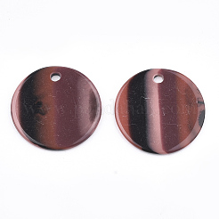 樹脂チャーム  フラットラウンド  縞模様  インディアンレッド  20x1.5~2mm  穴：1.8mm&nbsp;RESI-T022-08B