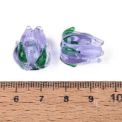 手作りランプワークビーズ  チューリップの花のつぼみ  紫色のメディア  17~18x15~17x15~17mm  穴：1.6~2.5mm&nbsp;LAMP-N042-02C