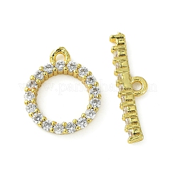 Rack Plating Eco-Friendly Brass Pave Clear Cubic Zirconia Toggle Claps&nbsp;KK-K330-45G