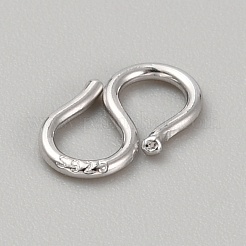 ロジウムメッキ スターリングシルバー S字フッククラスプ925個  スタンプ925個付き  プラチナ  9x5.5x1mm&nbsp;FIND-WH0110-717A-P