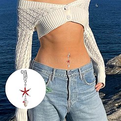 304 Stainless Steel Pave Cubic Zirconia & Plastic Pearl & Natural Shell Starfish Dangle Clip on Belly Rings&nbsp;FS-WG69EA3-03