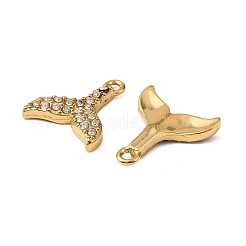 304ステンレススチールチャーム  キュービックジルコニア付き  イオンプレーティング（ip）  魚尾  13x12x2.5mm  穴：1.4mm&nbsp;X-STAS-F321-01G-06