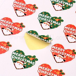 クリスマスのためのサンタクロース模様DIYのラベルペースターの絵ステッカー付きハート  カラフル  30x35mm  約16個/シート&nbsp;AJEW-L053-07