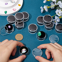 ラウンドジュエリー透明プラスチックルースダイヤモンド収納ボックス  内部のスポンジ  ブラック  3.2x1.8cm  内径：2.6のCM&nbsp;CON-WH20003-01A-01
