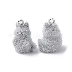 動物のフロッキング樹脂ペンダント  プラチナ鉄ループ付き  猫の形  22x17x13mm  穴：1.8mm&nbsp;LS-RESI-A049-03C
