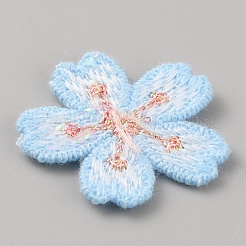 ポリエステル刺繡飾りアクセサリー  桜の花のアップリケ  ライトスカイブルー  25x2mm&nbsp;DIY-WH0504-129C