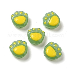 不透明なガラスビーズ  猫の爪プリント  きいろ  14.5x14.5x7.8mm  穴：1.2mm&nbsp;FIND-I029-04C