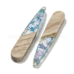 ウッドペンダント  樹脂と金箔  ティアドロップ  ディープスカイブルー  44x7.5x4mm  穴：1.5mm&nbsp;FIND-B042-03A
