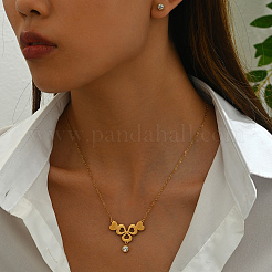 Fashionable Stainless Steel Stud Earrings & Clover Pendant Necklaces Sets for Women&nbsp;QR4901-3