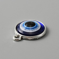プラスチックチャーム  合金パーツ  ナザールボンジュウ付きフラットラウンド  アンティークシルバー  19.5x16.5x4.5mm  穴：2mm&nbsp;FIND-WH0110-272C-AS