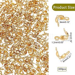 304ステンレススチールボールチープ300個  カロット終了  クラムシェルノットカバー  ゴールドカラー  8x4mm  穴：1.2mm  内径：3mm&nbsp;STAS-NB0001-40
