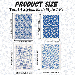 4Pcs 4 Styles Flower Pattern Paper Ceramic Decals&nbsp;DIY-GF0013-26