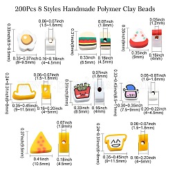 200個8スタイル手作りポリマークレイビーズ  ミックスカラー  6~11x8~11x4~5mm  穴：1.2~1.8mm  25個/スタイル&nbsp;CLAY-CJ0001-88