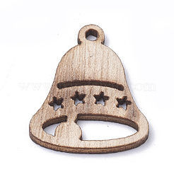 未染色の木製ペンダント  スターとベル  バリーウッド  30.5x24.5x2mm  穴：2mm&nbsp;WOOD-S040-25