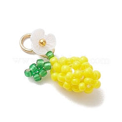 ガラスシードビーズのレモンと花のペンダント  アクリルと304ステンレススチールのジャンプリング付き  18KGP本金メッキ  きいろ  20x10x7.5mm  穴：3mm&nbsp;PALLOY-MZ00854