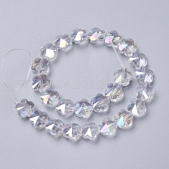 電気メッキガラスビーズセット  多面カット  花  ABカラーメッキ  透明  9.5~10x6~6.5mm  穴：1mm  約25個/連  9.25インチ（23.5cm）&nbsp;X-EGLA-J148-A-AB01