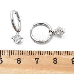 304ステンレススチールマイクロパヴェキュービックジルコニアフープピアス  菱形  ステンレス鋼色  透明  20mm  ピン：0.8mm&nbsp;STAS-R004-01P-01