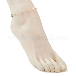 Brass & Glass Beaded Flower Link Chains Anklets&nbsp;AJEW-AN00730