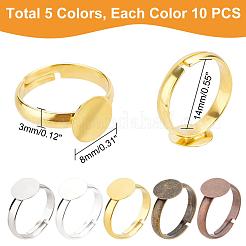 50Pcs 5 Colors Adjustable Brass Ring Components&nbsp;KK-PH0003-33