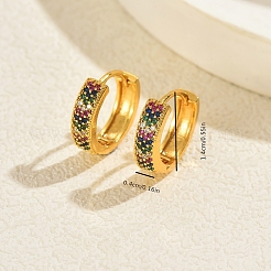リング真鍮のフープピアス  キュービックジルコニア付き  ゴールドカラー  カラフル  14x4mm&nbsp;OA5119