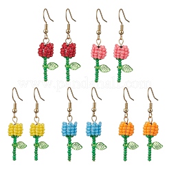 Grade A Round Glass Seed Beads Flower Dangle Earrings&nbsp;EJEW-MZ00451