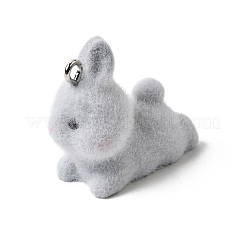 不透明樹脂のペンダント  プラチナトーンの鉄ループ付き  ライトグレー  うさぎチャーム  23.5x13.5x26mm  穴：2mm&nbsp;RESI-G123-01L