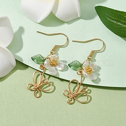 真鍮ワイヤーラップバタフライイヤリング  アクリルの花と  ゴールドカラー  43mm&nbsp;EJEW-JE05679
