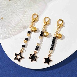 3本合金エナメルペンダントデコレーション  ガラスビーズと亜鉛合金ロブスタークロウクラスプ付き  ブラック  65~70mm  3個/セット&nbsp;HJEW-MZ00046