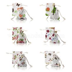 24Pcs 6 Colors Floral Animal Printed Burlap Packing Pouches&nbsp;ABAG-FS0001-13