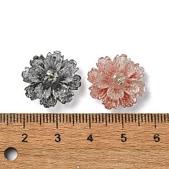 金色のグリッターパウダー入りの花樹脂カボション  暗闇で光る  カラフル  17.5x17.5x8.5mm&nbsp;CRES-Q006-07A