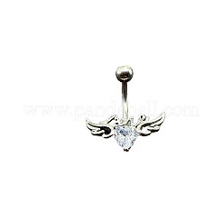 Heart with Wings Brass Crystal Rhinestone Curved Barbell Belly Rings&nbsp;FS-WG4497F-01