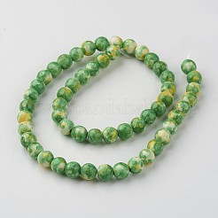 天然の海白いヒスイの​​ビーズ連売り  ラウンド  染め  芝生の緑  8mm  穴：1mm  約50個/連  15.7インチ（400mm）&nbsp;G-G916-8mm-02