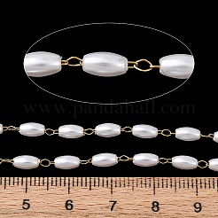 304 Stainless Steel & ABS Plastic Pearl Barrel Bead Cable Chains&nbsp;CHS-G048-06G