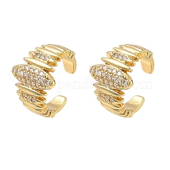 C-Shaped with Oval Brass Micro Pave Clear Cubic Zirconia Cuff Earrings&nbsp;EJEW-L316-01G-09