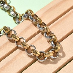 女性用ツートンカラーの304ステンレススチール製ローロチェーンブレスレット  イオンプレーティング（ip）  長持ちメッキ  ゴールデン·ステンレス鋼色  6.89インチ（17.5cm）&nbsp;BJEW-A160-05GP