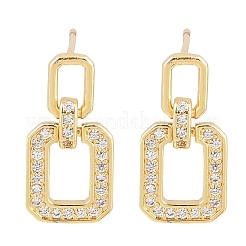 Brass Clear Cubic Zirconia Rectangle Dangle Stud Earrings&nbsp;EJEW-A156-01G