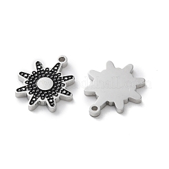 304ステンレススチールエナメルチャーム  ステンレス鋼色  花のチャーム  ブラック  14x12x1.5mm  穴：1mm&nbsp;STAS-M102-18P-02