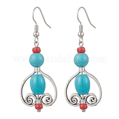 3 Pairs Tibetan Style Alloy Synthetic Turquoise Dangle Earrings&nbsp;EJEW-JE06575