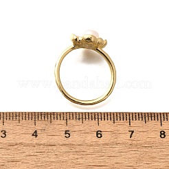 ナチュラルパールフィンガー指輪  女性用フラワー真鍮エナメル指輪  14KGP本金メッキ  花：11x12mm  内径：17mm&nbsp;RJEW-P113-20G
