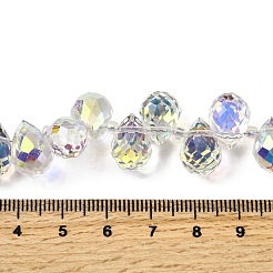 電気メッキガラスビーズ  ティアドロップチャーム  トップ掘削  多面カット  クリアAB  13x9.5mm  穴：1.2mm  約98個/連  29.53''（75センチメートル）&nbsp;EGLA-K062-01B-AB03
