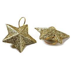プラスチックグリッタースターペンダント装飾  シルクリボンクリスマスツリー吊り下げ装飾  ゴールド  43x46x16.5mm&nbsp;KY-D019-01B