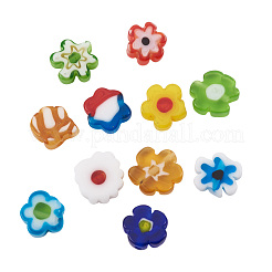手作りミッレフィオーリガラスビーズ連売り  花  ミックスカラー  8~11x3mm  穴：1mm  約50~53個/連  16インチ&nbsp;X-LAMP-J035-8mm-M
