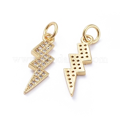 真鍮製マイクロパヴェキュービックジルコニアペンダント  丸カン付き  カドミウムフリー＆鉛フリー  長持ちメッキ  ライトニング  透明  ゴールドカラー  20x6x1.5mm  穴：3mm&nbsp;ZIRC-G163-09G