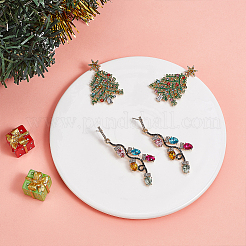 2 Pairs 2 Style Rhinestone Christmas Tree & Leaf Dangle Stud Earrings&nbsp;EJEW-AN0001-99