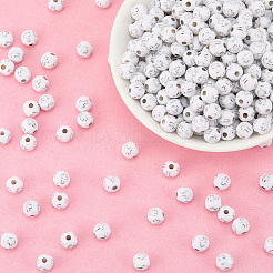 500個メッキアクリルビーズ  シルバーライン入り  クロスの丸  ホワイト  8mm  穴：2mm&nbsp;PACR-SP0001-09A