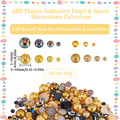 2袋 ABSプラスチック模造真珠と樹脂ラインストーンカボション  ネイルアートの装飾の付属品  半円  オレンジ  3~10x1~5mm  約30 G /袋&nbsp;MRMJ-SC0001-20C