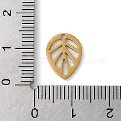304ステンレスペンダント  レーザー切断  葉  ゴールドカラー  12.5x9.5x1mm  穴：1mm&nbsp;STAS-P338-08G