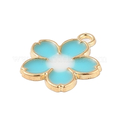 ラックメッキ合金ペンダント  エナメル  ゴールドカラー  花のチャーム  シアン  27.5x24x2mm  穴：3mm&nbsp;FIND-C059-01G-01